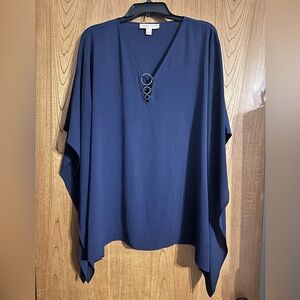 L/XL Micheal Kors Elegant Navy Blue Women's Top with Ring Detail